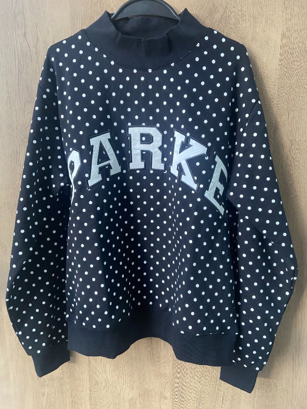 Parke Black White Polka Dot Mock Neck Sweatshirt